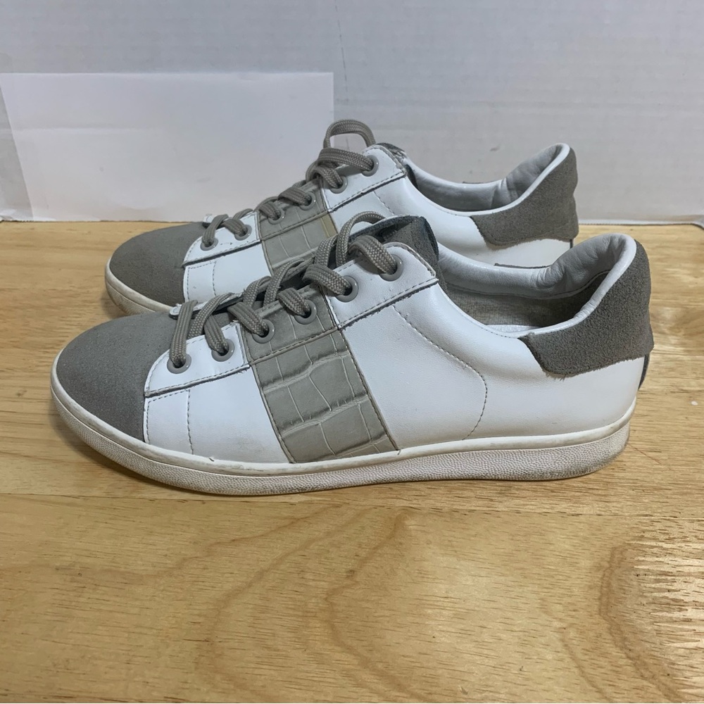 Sam Edelman Marquette Low Top‎ Lace Up Sneakers Shoes Leather White/Tan Sz 7M
